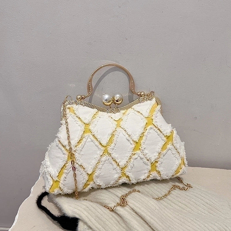 Women's Denim Geometric Elegant Vintage Style Shell Lock Clasp Shoulder Bag Handbag Crossbody Bag