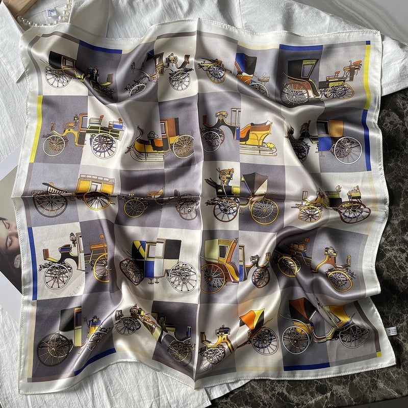 Silk Scarf Women's Spring Fashion Striped Silk Scarf 70 Square Scarf Advanced Sunscreen Scarf