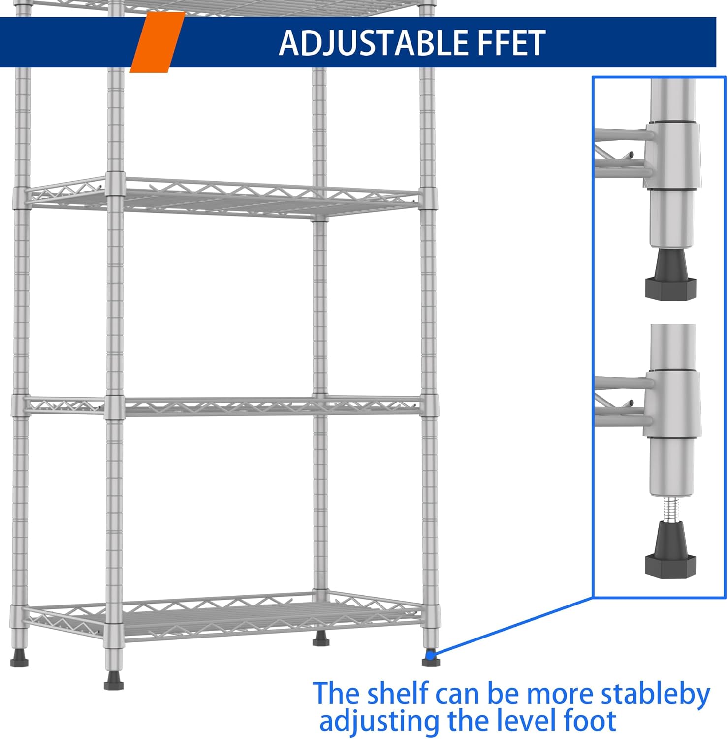 REGILLER 5-Wire Shelving Metal Storage Rack Adjustable Shelves,Standing Storage Shelf Units for Laundry Bathroom Kitchen Pantry Closet(Black,11.8