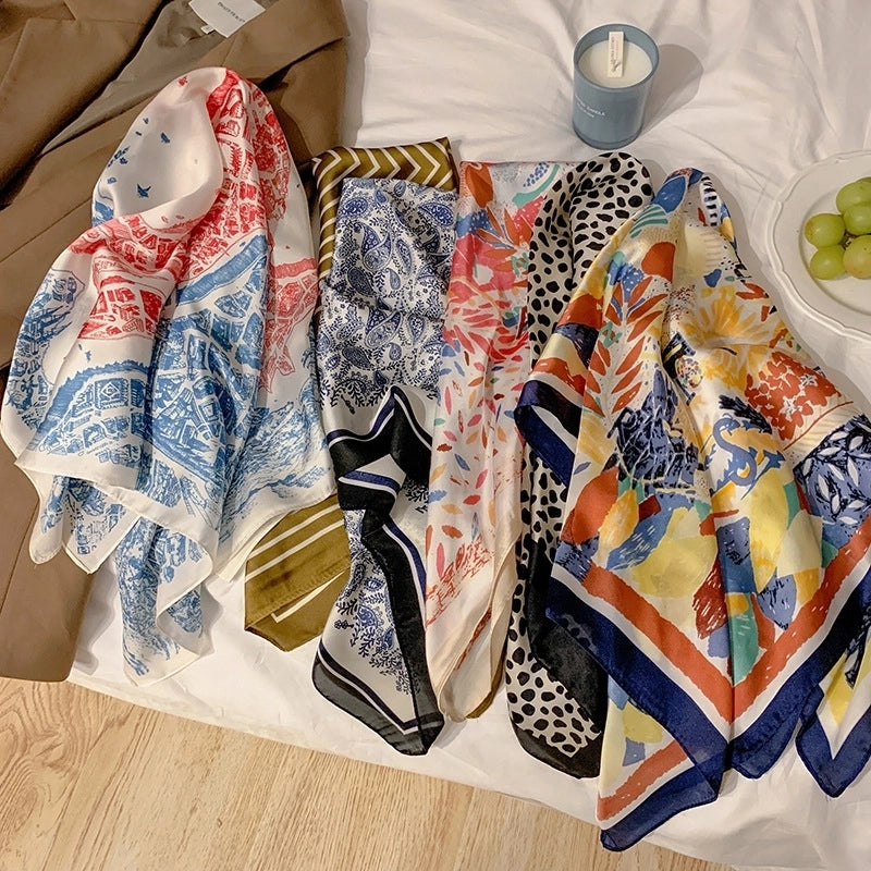 Women's Retro French Style Polka Dots Cashew Nuts Satin Silk Scarf