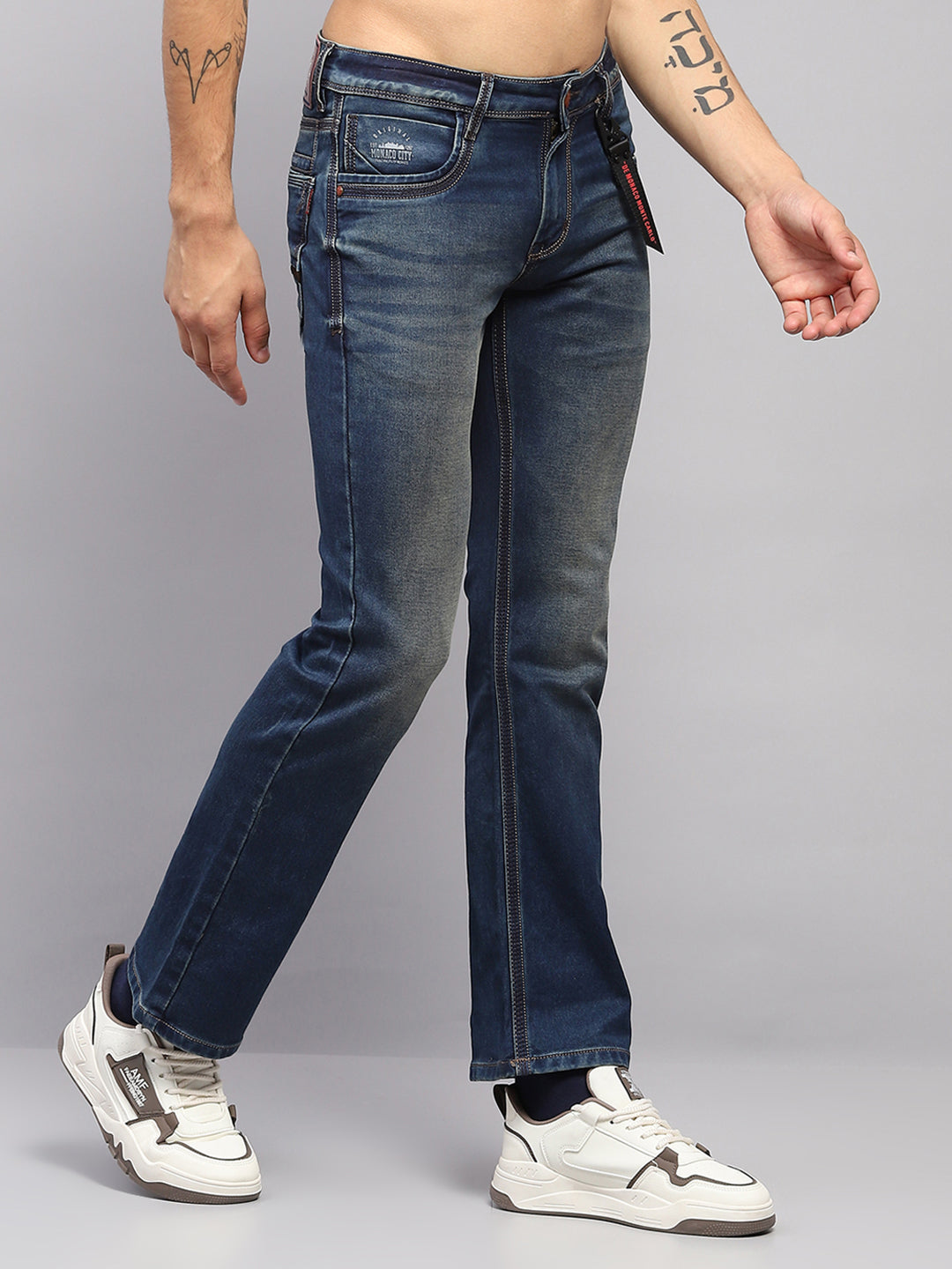 Men Blue Solid Boot Cut Denim