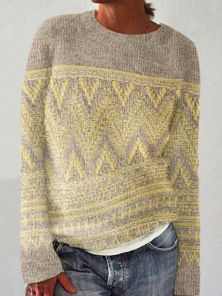 Vintage Geometric Crew Neck Sweater