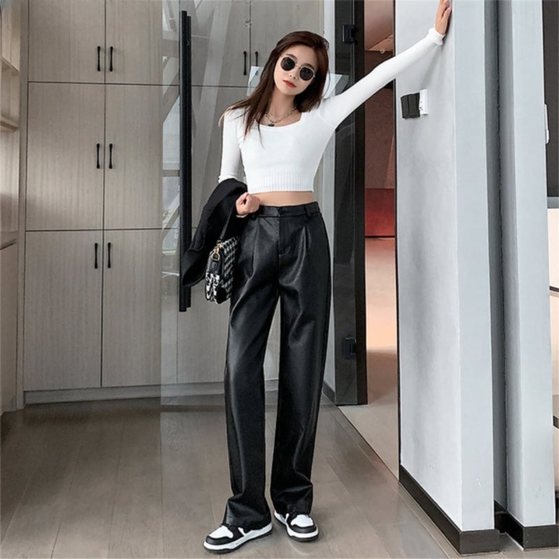 Women's Loose PU Leather Pants
