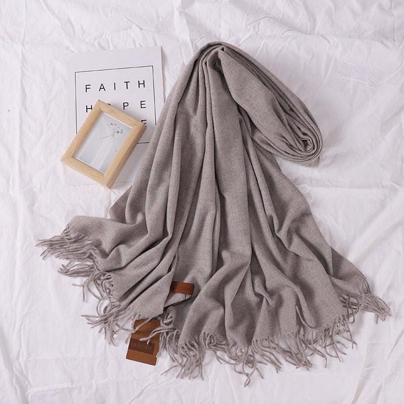 Solid Color Prickly Wool Scarf Women's 300g Ge Run Si Imitation Cashmere Thickened Scarf Japanese Style Plain Scarf For Autumn And Winter