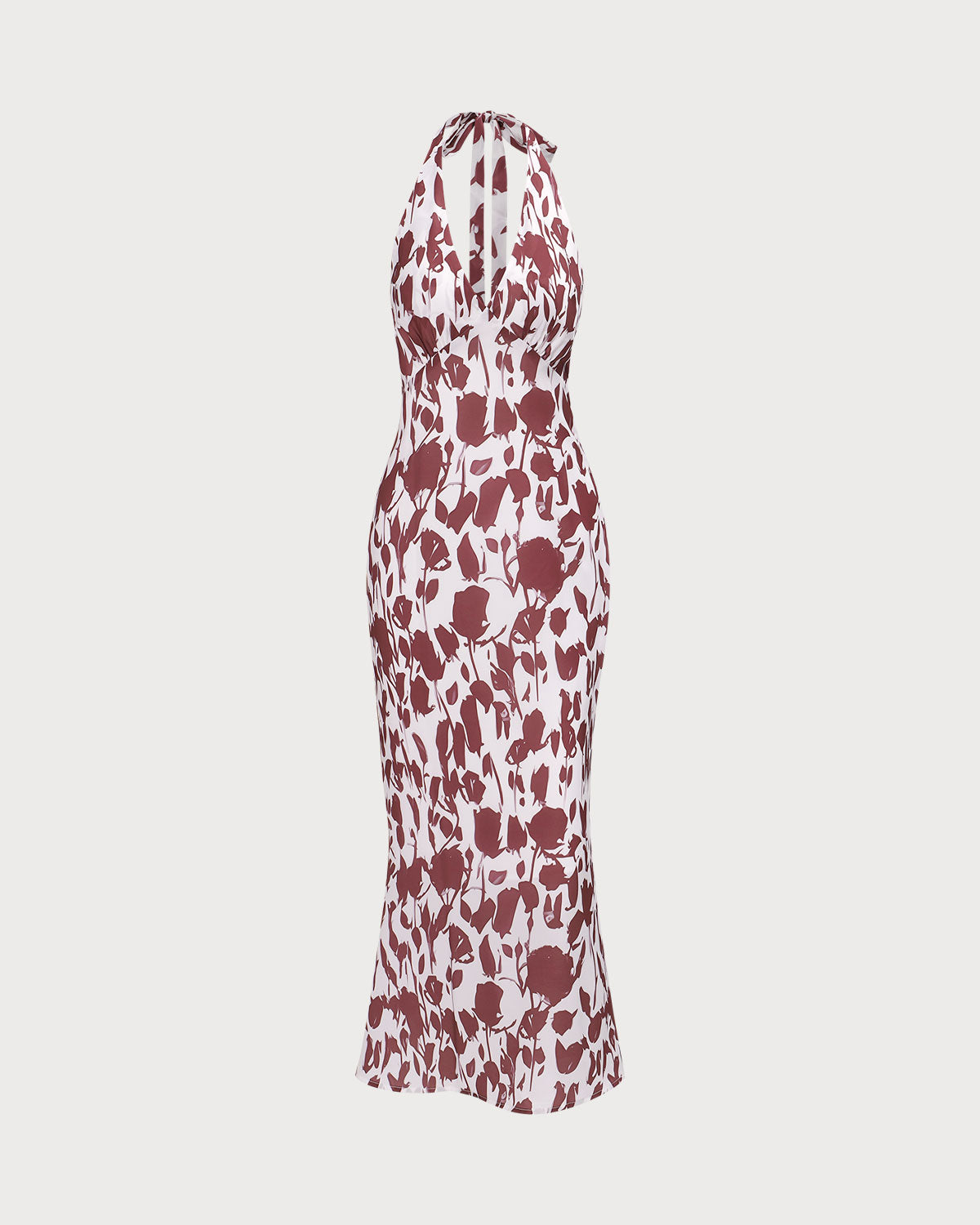 The Coffee V Neck Floral Backless Maxi Dress