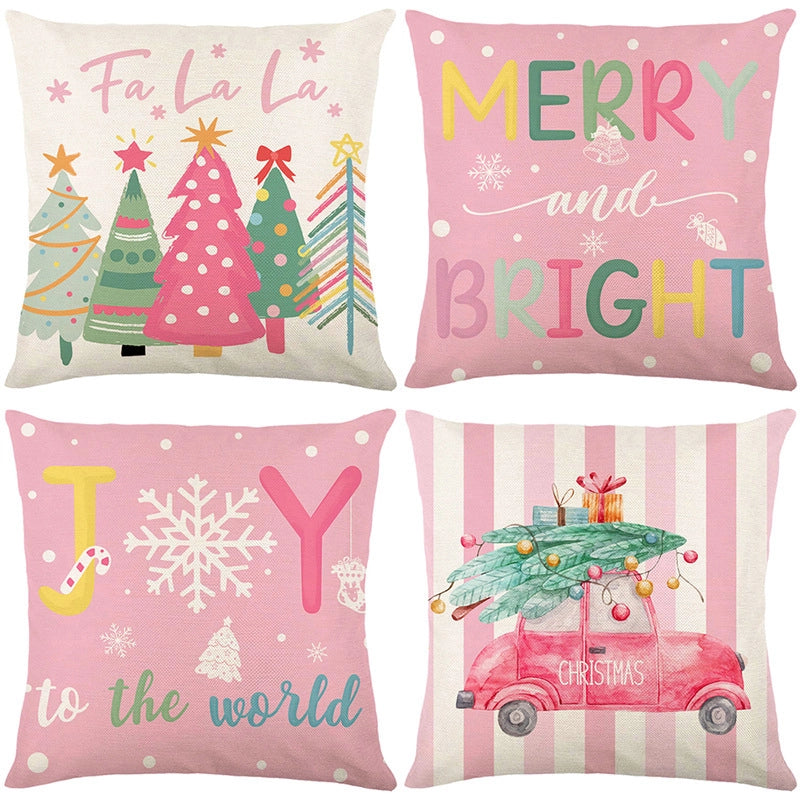 Cute Christmas Tree Snowflake Linen Pillow Cases Couch & Sofa Decor