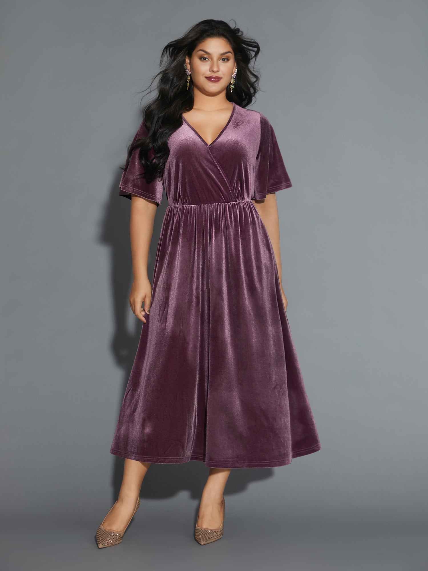 Surplice Neck Backless Ties Velvet Dress