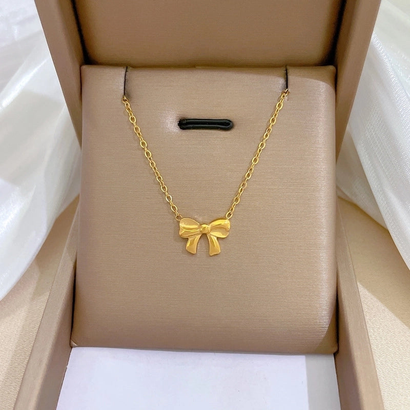 Minimalist Circle Letter Butterfly Titanium Steel Plating Inlay Rhinestones Necklace