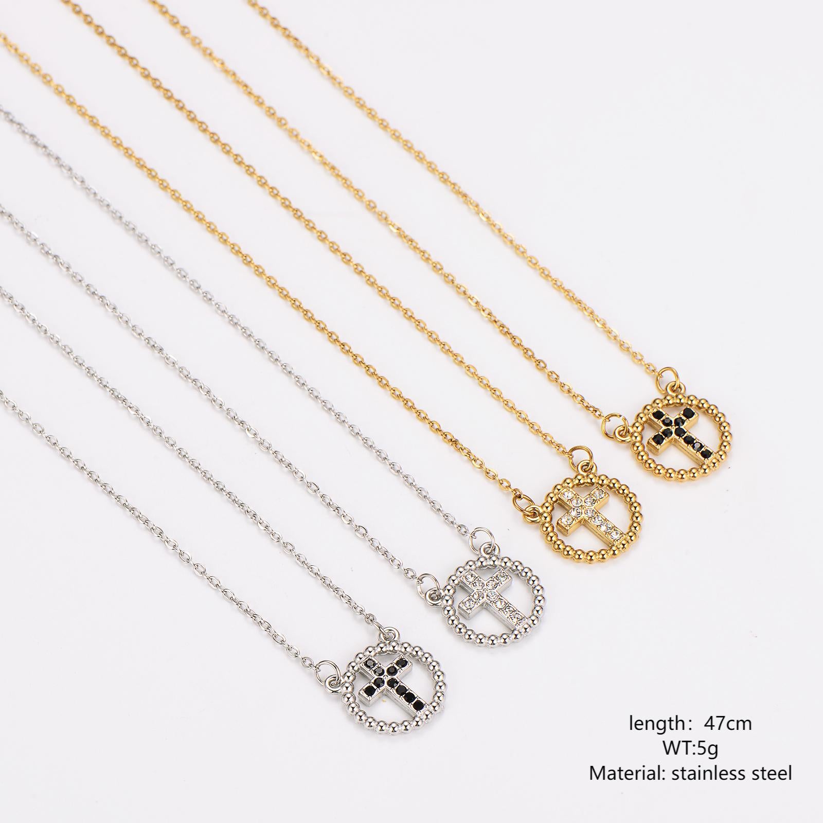 Aml Stainless Steel Necklace Stainless Steel Niche Design Round Hollow Cross Clavicle Chain