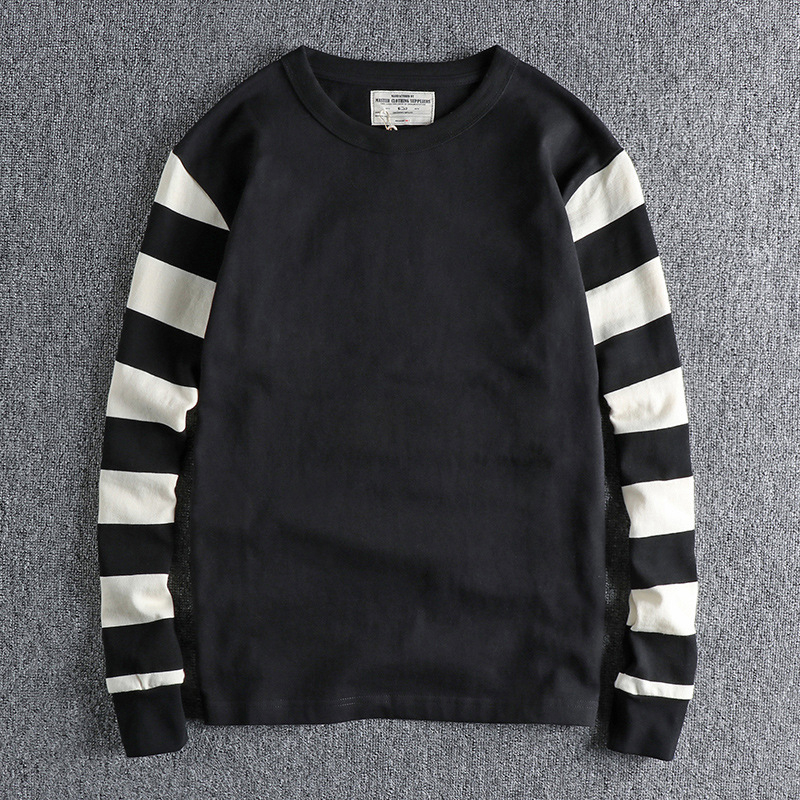 Vintage Cotton Striped Patchwork Long-Sleeved T-Shirt