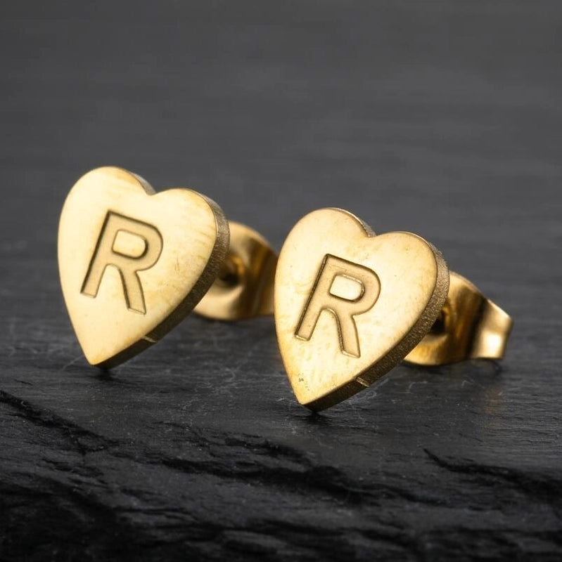 1 Pair Fashion Letter Heart Shape Plating 304 Stainless Steel 18K Gold Plated Ear Studs