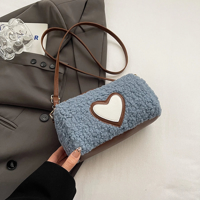 Black Pink Blue Fleece Heart Shape Sewing Thread Square Clutches