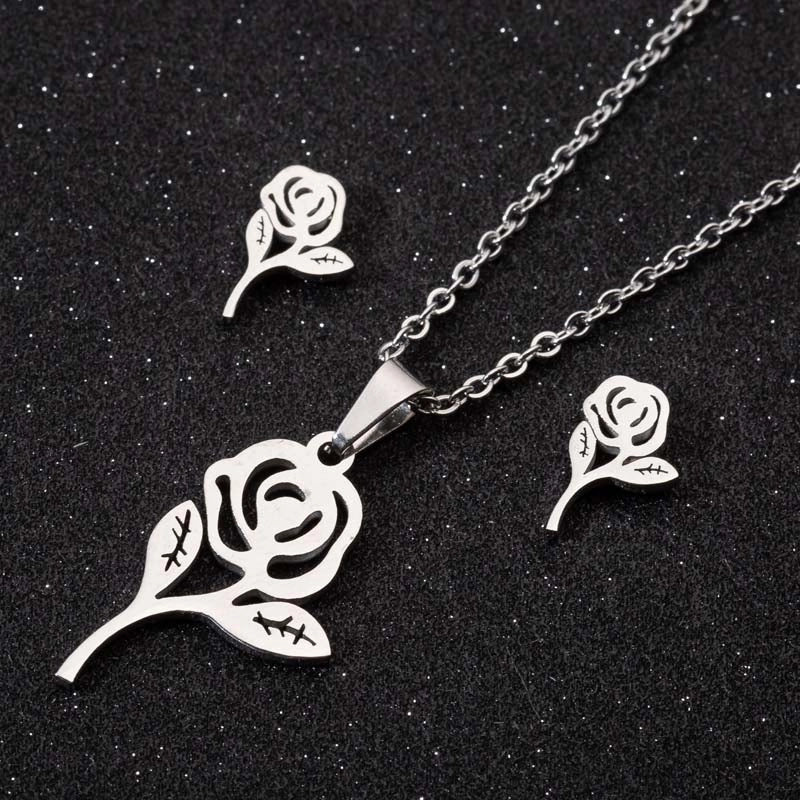 Minimalist Geometric Leaf Heart Shape Stainless Steel Plating Earrings Necklace 1 Set