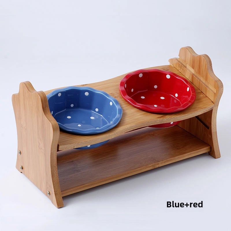 Ceramic Cat Bowl Stand Neck Protection Anti-black Chin Feeding Bowl Small Dog Teddy Inclined Cat Food Supplies