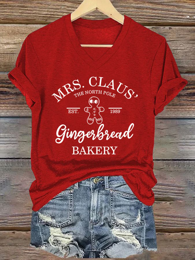 Women's Christmas Gingerbread Printed Casual T-Shirt