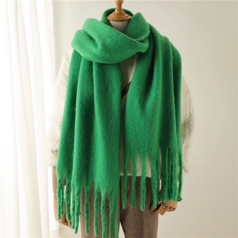 Mohair Scarf Pure Color All-matching Winter Warm Lengthened Fringe Bib Scarf Men's And Women's European And American Export Thick Scarf