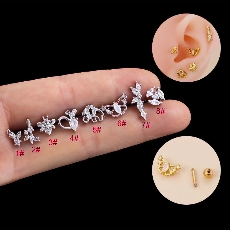 1 Piece Ear Cartilage Rings & Studs Fashion Butterfly 316L Stainless Steel  Copper Plating Inlay Zircon