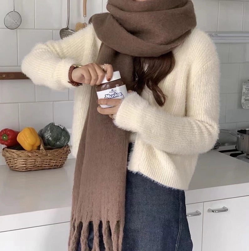 Women's Scarf Winter Solid Color Mohair Thickened New High-grade White Lazy Shawl Scarf Warm Fashion