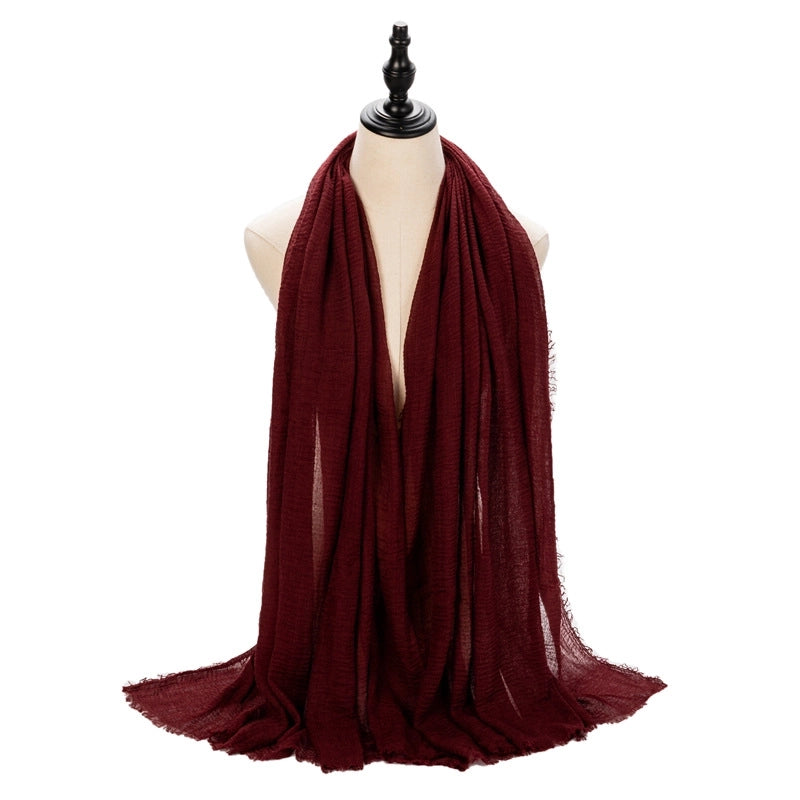 Hot Selling Women's Cotton And Linen Solid Color Baotou Scarf Cover Pleated Short Beard Headscarf
