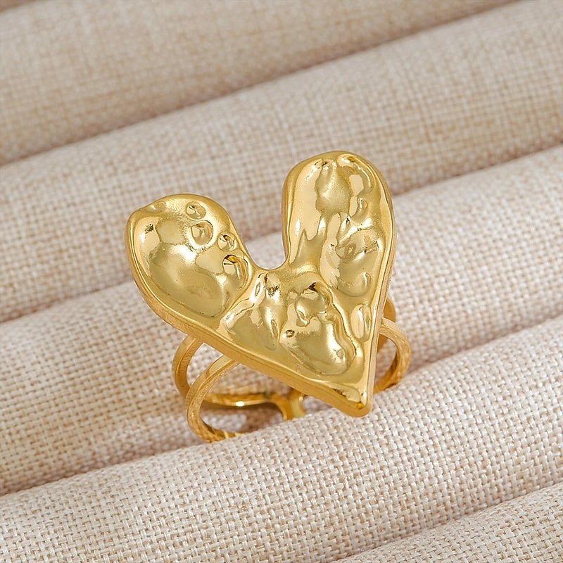 Rock Oversized Leaves Eye Flower 304 Stainless Steel Gem 18K Gold Plated Inlay Open Rings