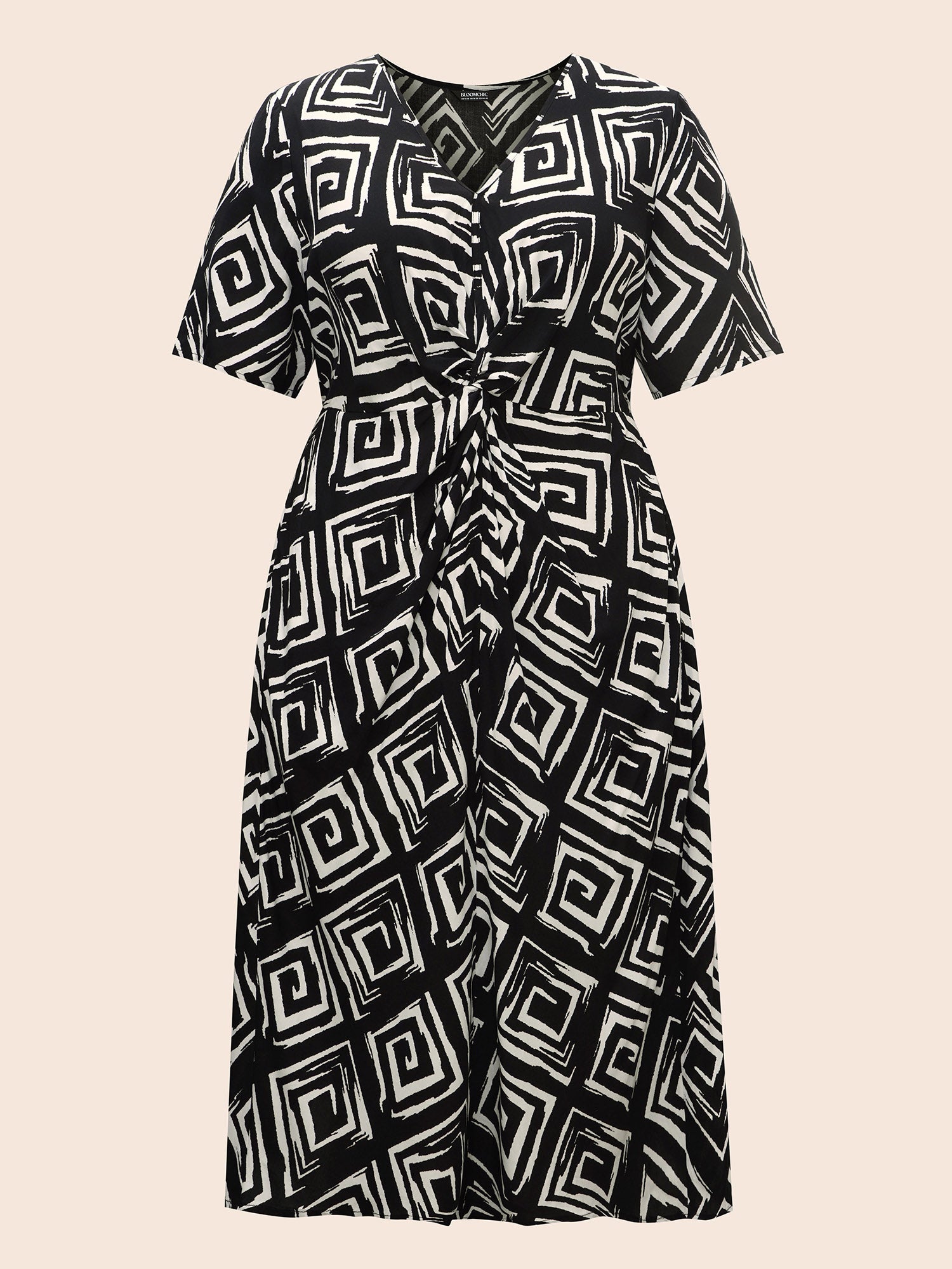 Geometric Twist Front Midi Dress