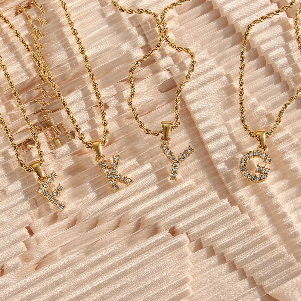 Fashion Round Number Text Letter Stainless Steel 18K Gold Plated Necklaces