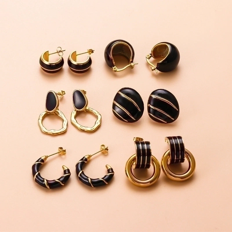 Minimalist Round Enamel Plating 304 Stainless Steel Earrings Ear Studs
