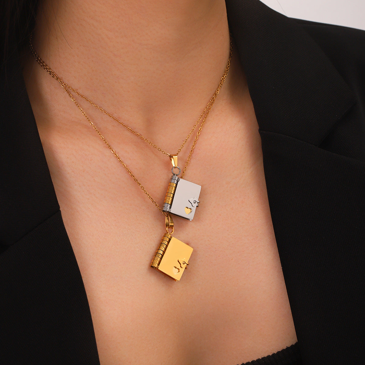 Color Matching Stainless Steel Love Book Pendant Necklace Female Niche Design Titanium Steel Necklace