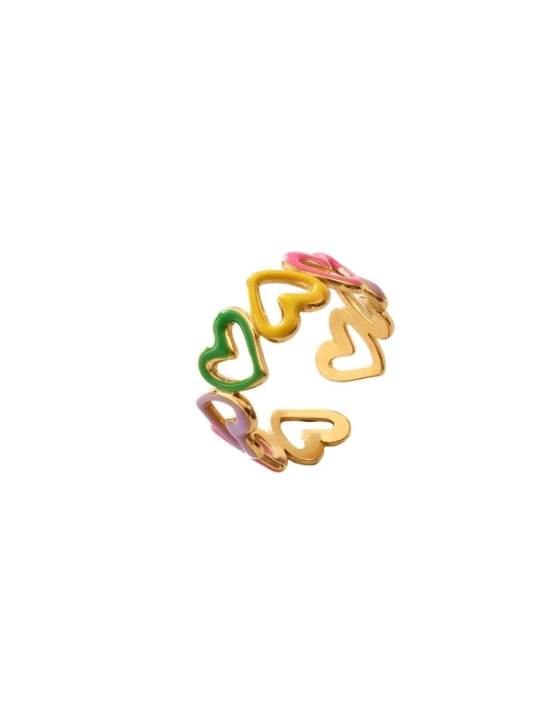 Retro Eye Flower Snake 304 Stainless Steel 18K Gold Plated Enamel Open Rings