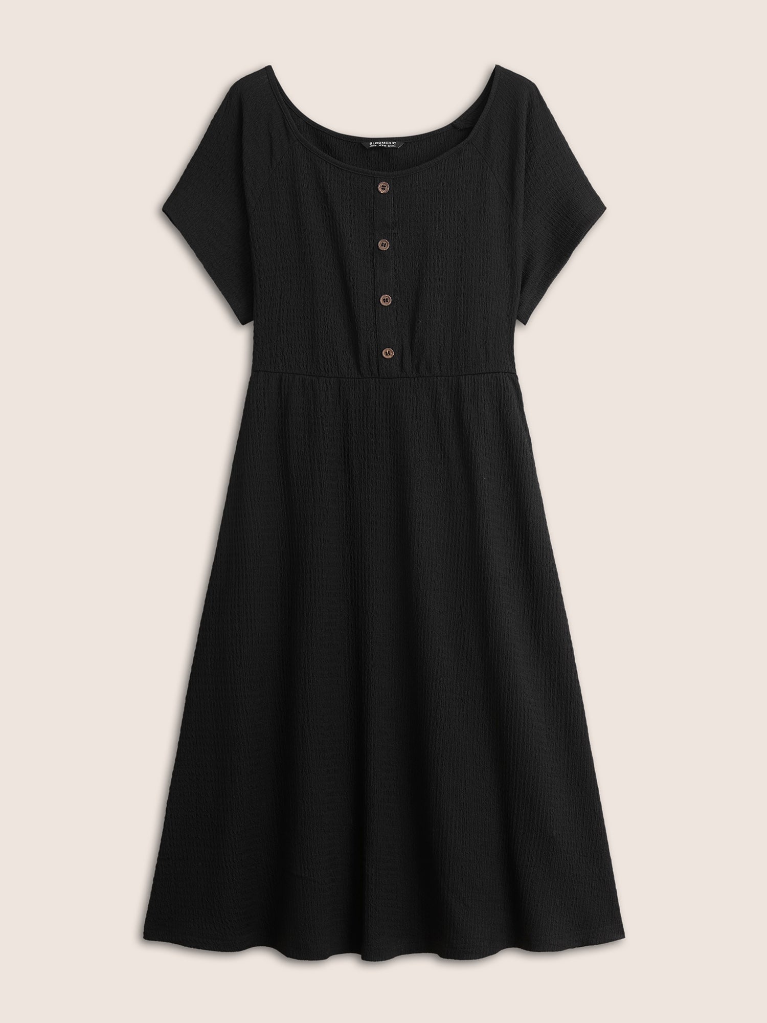 Boat Neck Raglan Sleeve Button Detail Dress