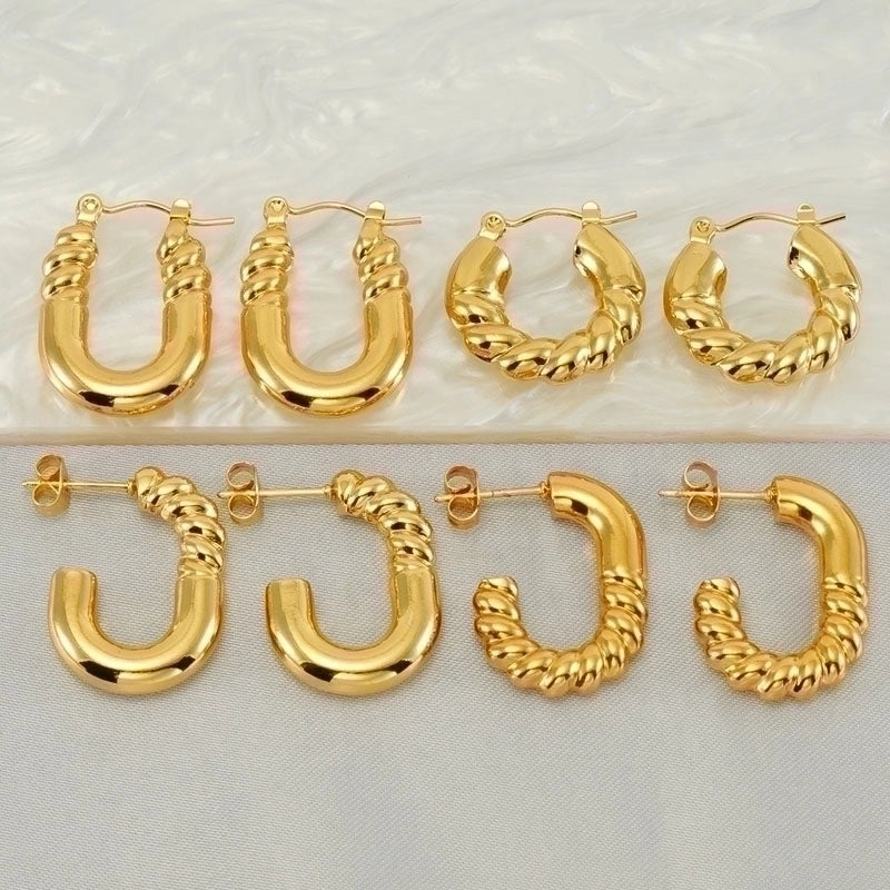 1 Pair Elegant Square Water Droplets Polishing Plating Stainless Steel Titanium Steel 18K Gold Plated Earrings