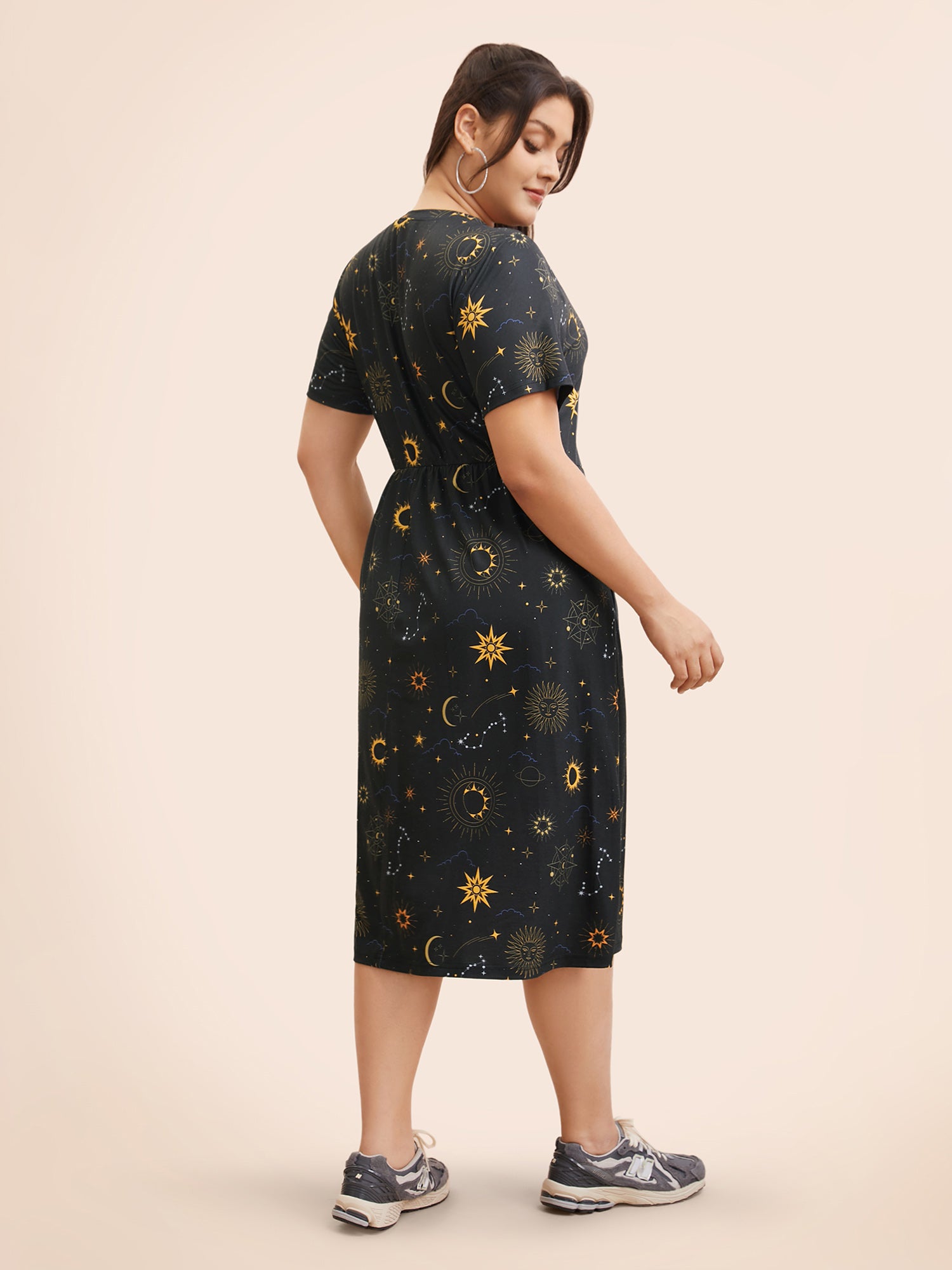 Sun & Star Print Crew Neck Pocket Dress