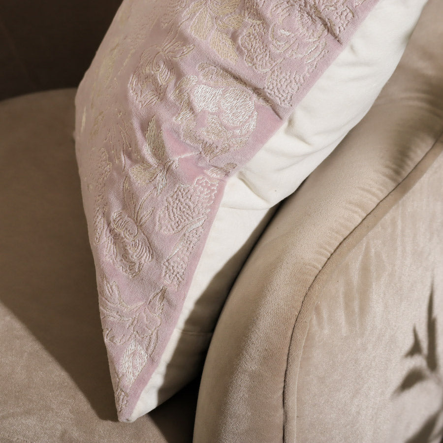 Rosette Velvet Embroidered Cushion Cover - Mauve