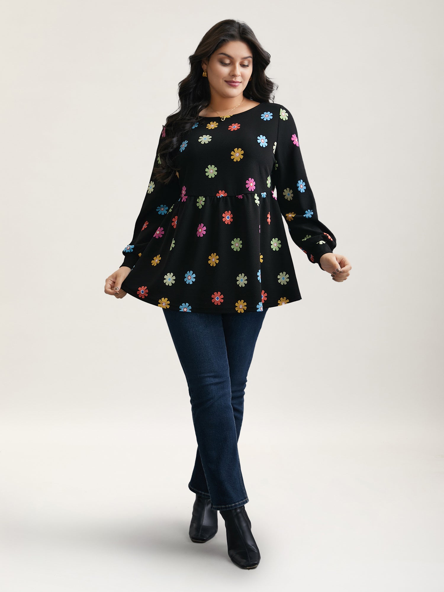 Multi-Color Floral Textured Stretchy Knit Top