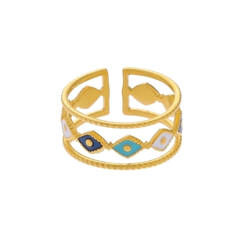Vintage Style Color Block Stainless Steel 18K Gold Plated Plating Open Rings