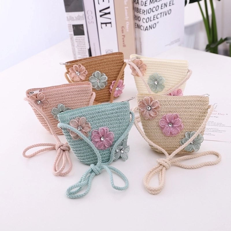 Fashion Flower Decoration Solid Color Children's Summer Beach Hat Sun Hat Straw Hat