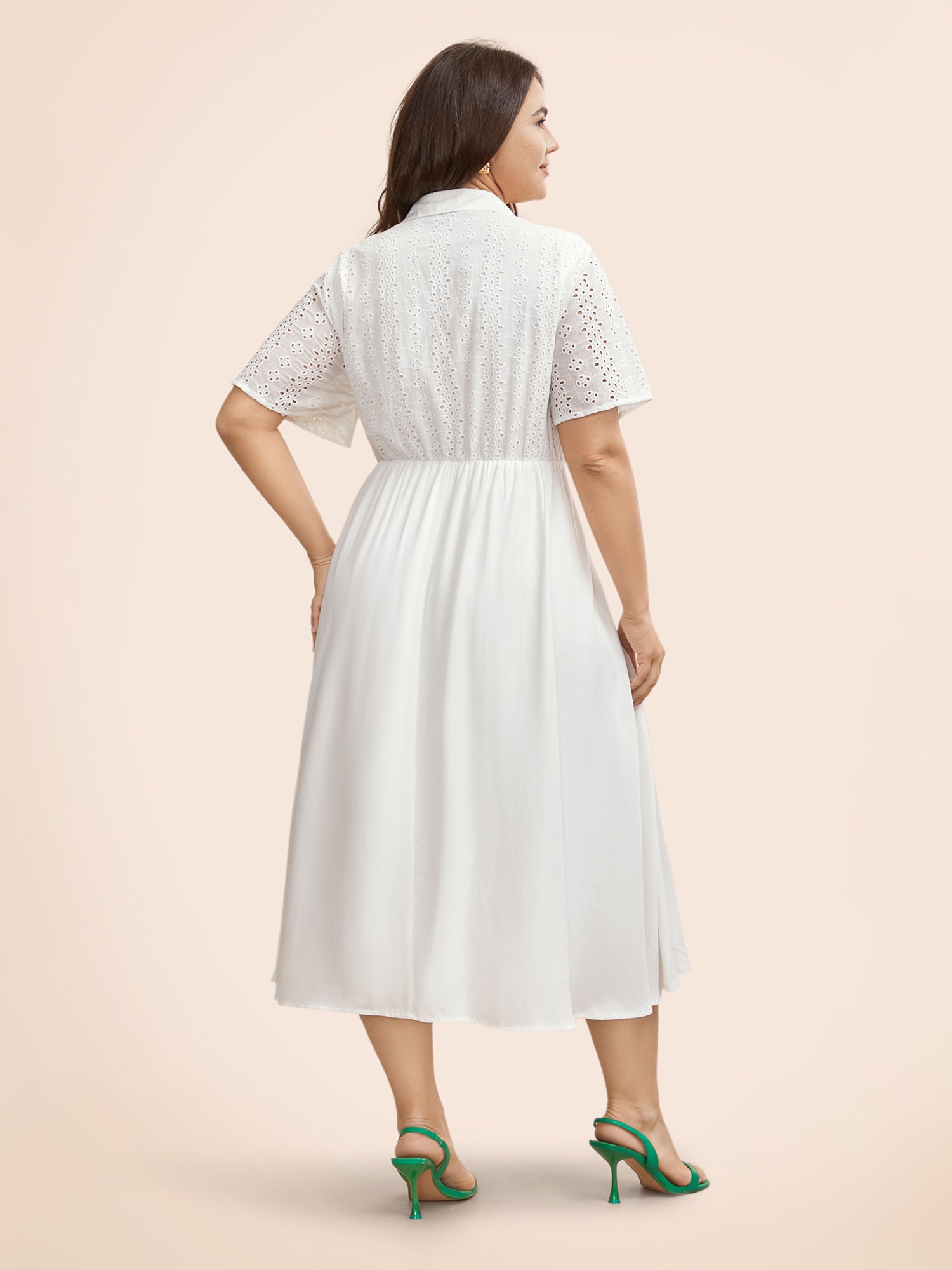 Shirt Collar Broderie Anglaise Midi Dress