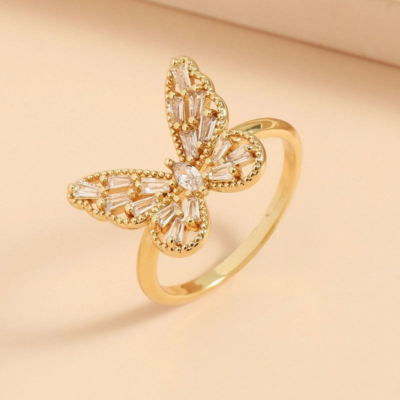 New Style Copper Inlaid Zircon Butterfly Star Leaf Opening Ring