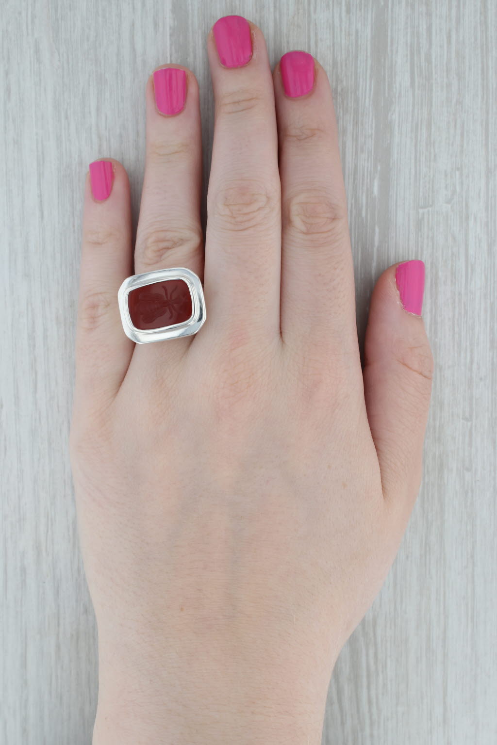 Slane & Slane Red Chalcedony Bee Intaglio Seal Signet Ring Sterling Silver