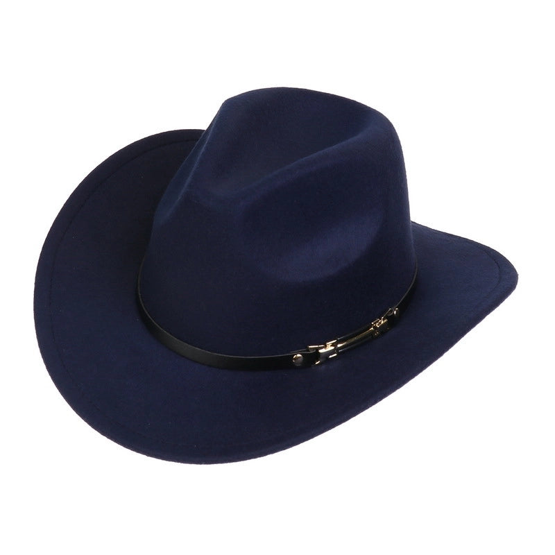 Tibetan Western Denim Top Hat Spring And Autumn New Jazz Hat Big Brim Five-pointed Star Belt Accessories Felt Hat For Men And Women
