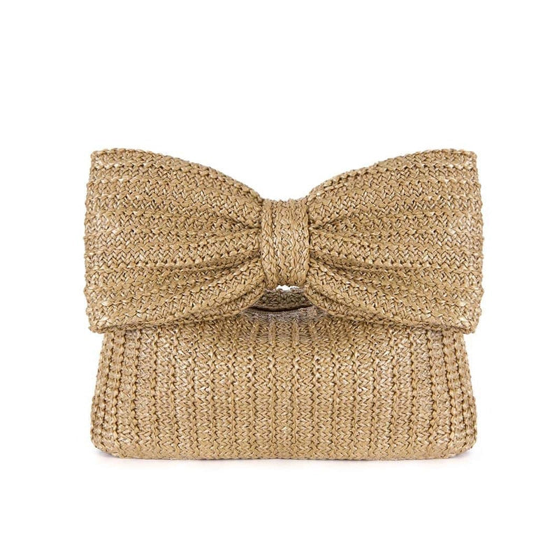 Women's Straw Bow Knot Elegant Square Zipper Clutch Bag