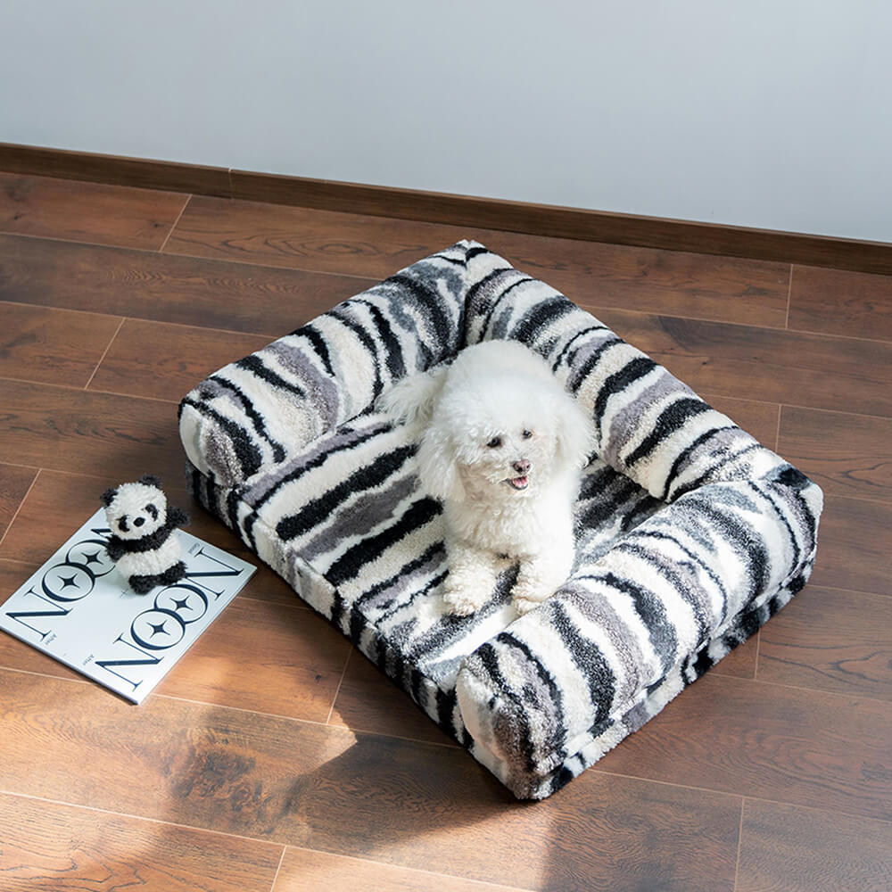 Chic Zebra-Pattern Large Warm Washable Orthopedic Dog & Cat Sofa Bed