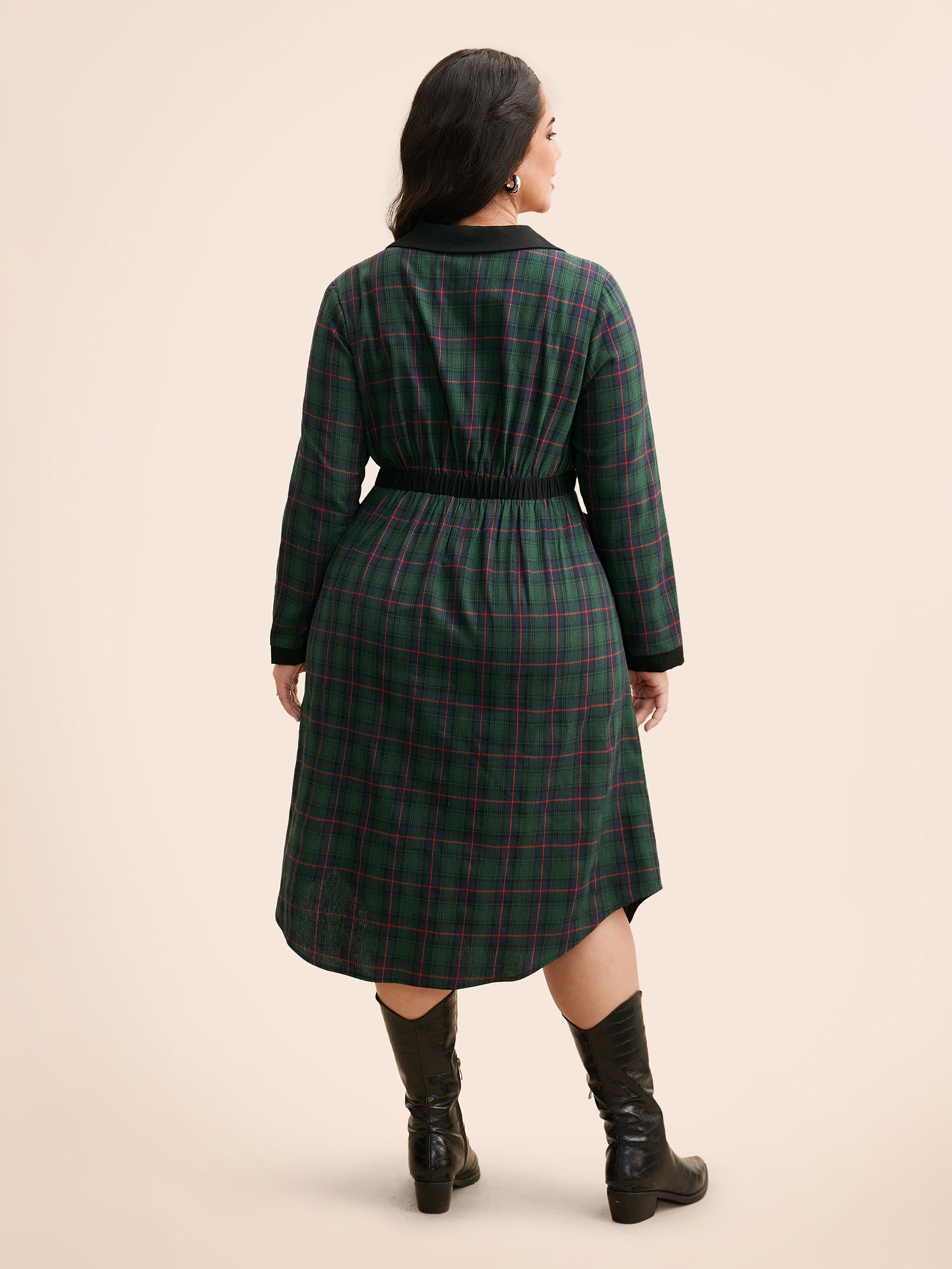 Contrast Plaid O Ring Zipper Dress