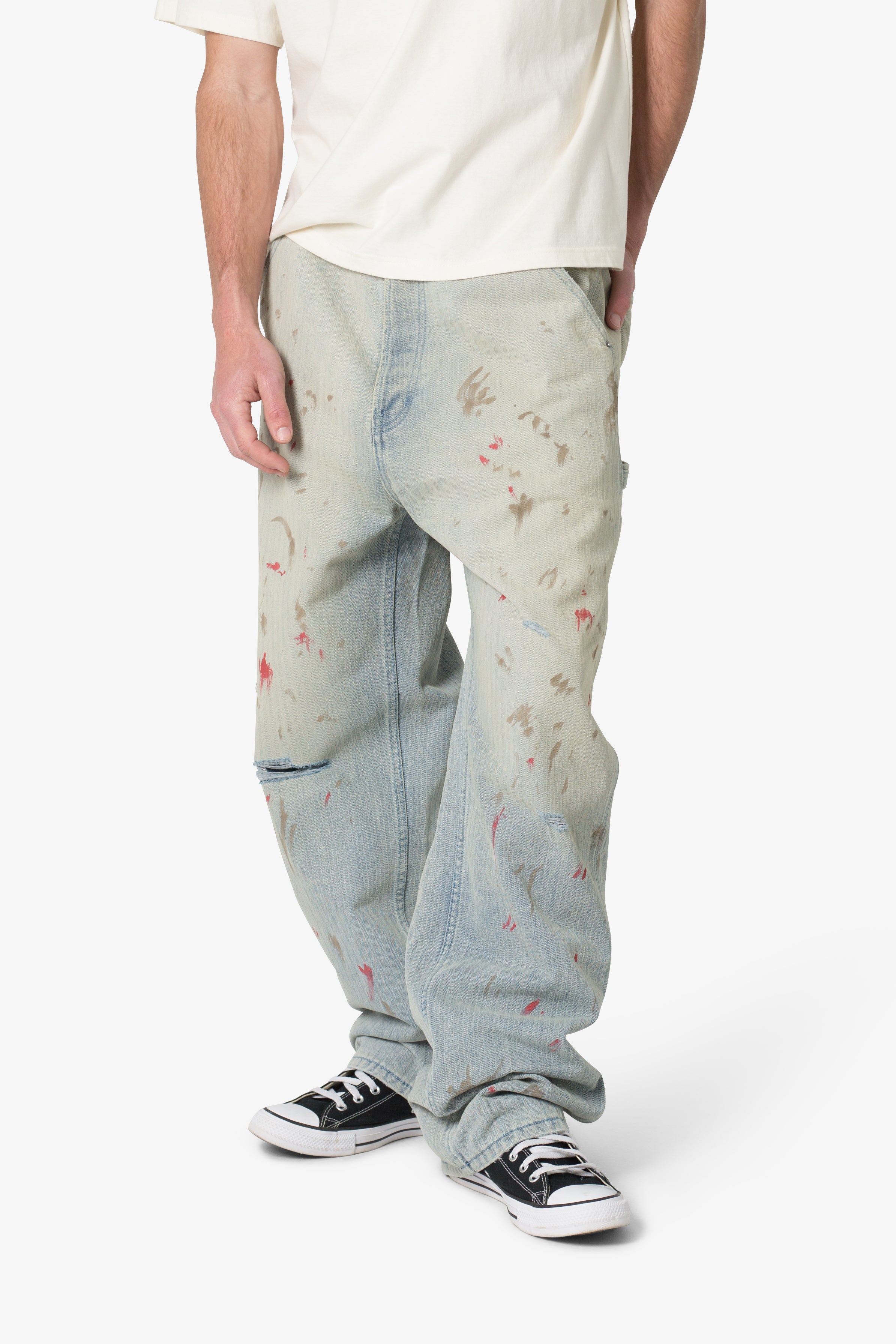 Ultra Baggy Painted Work Denim - Vintage Blue