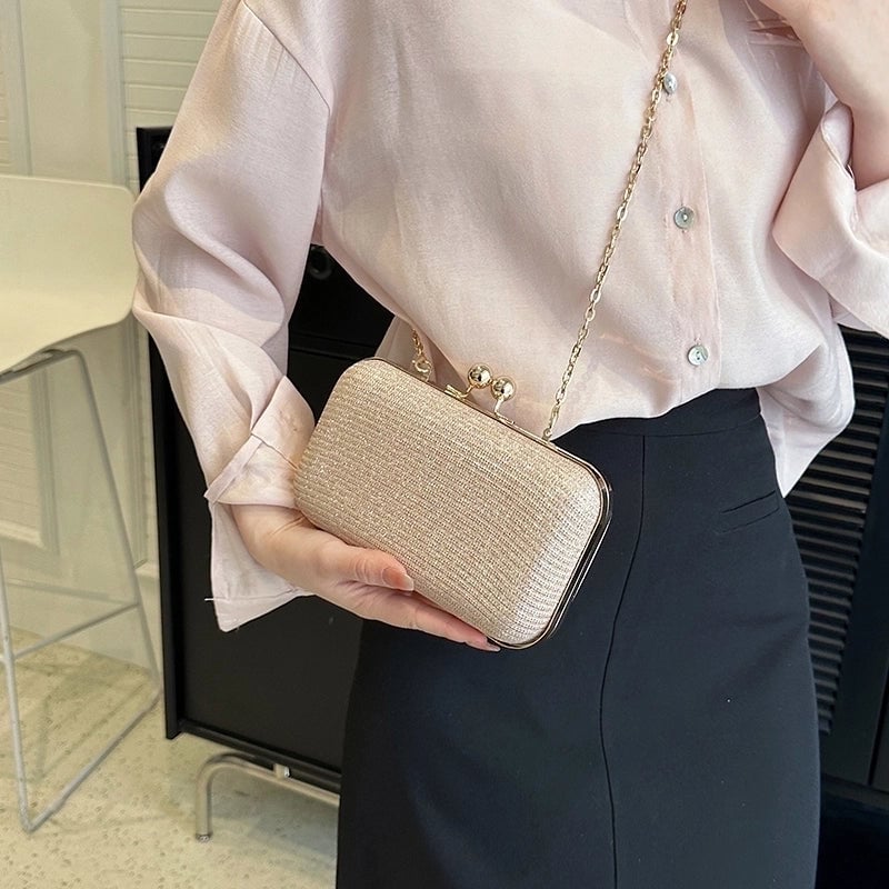 Pink Gold Silver Polyester Solid Color Sequins Square Evening Bags
