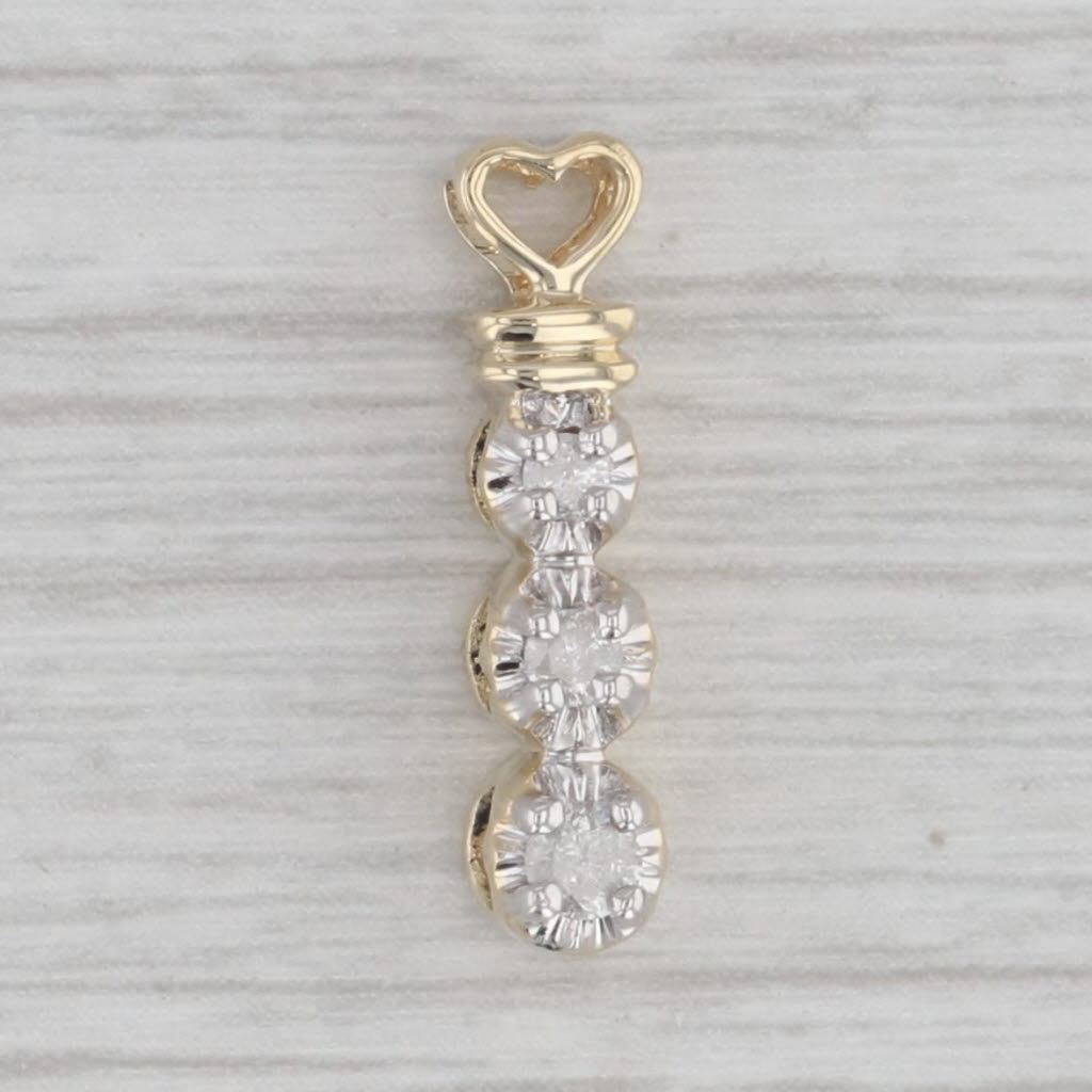 0.10ctw Diamond 3-Stone Journey Heart Pendant 10k Yellow Gold Small Drop
