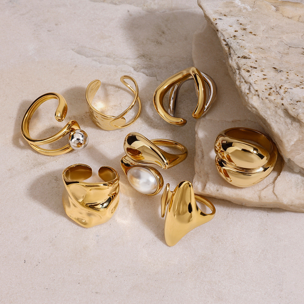 Jie Ding Stainless Steel Pearl Ring Titanium Steel Jewelry Niche Design Ring Ring