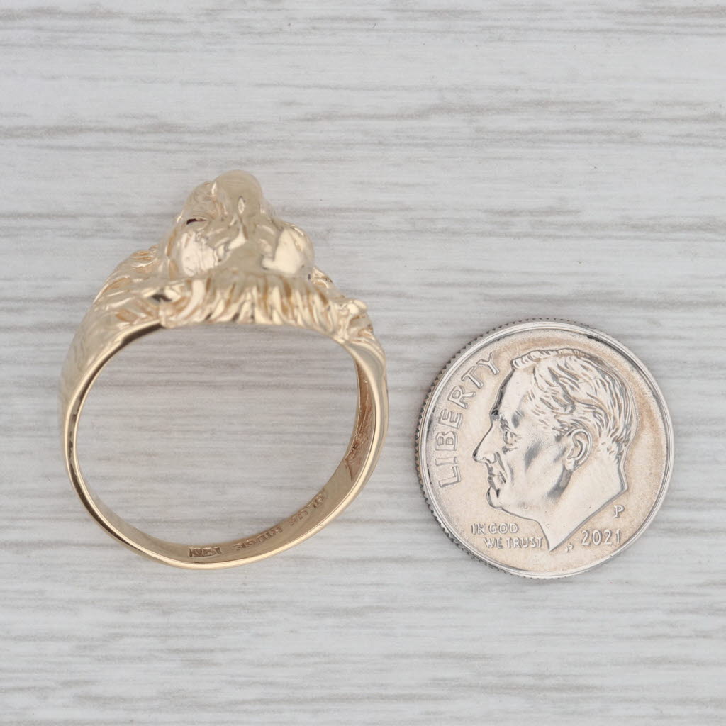 Ruby Diamond Lion Ring 10k Yellow Gold Size 10 Men's