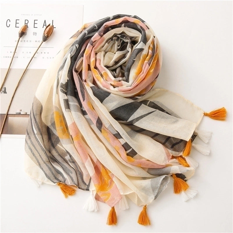 Cotton And Linen Scarf Women Plain Bougainvillea Spring Thin Silk Shawl Beach Towel