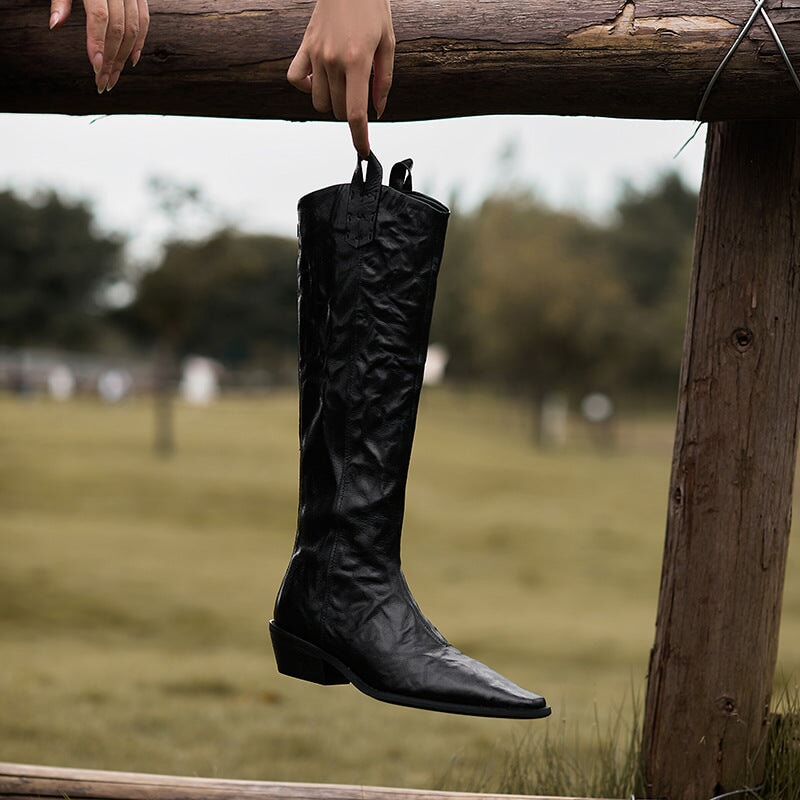 Womens Western Boots Mid Calf Cowboy Boots- Black/Brown Cowgirl Boots